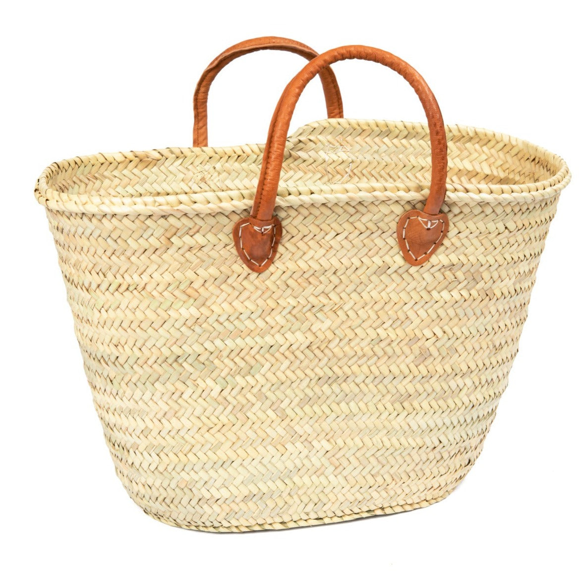 French Shopping Basket With Short Leather Handles, Moroccan