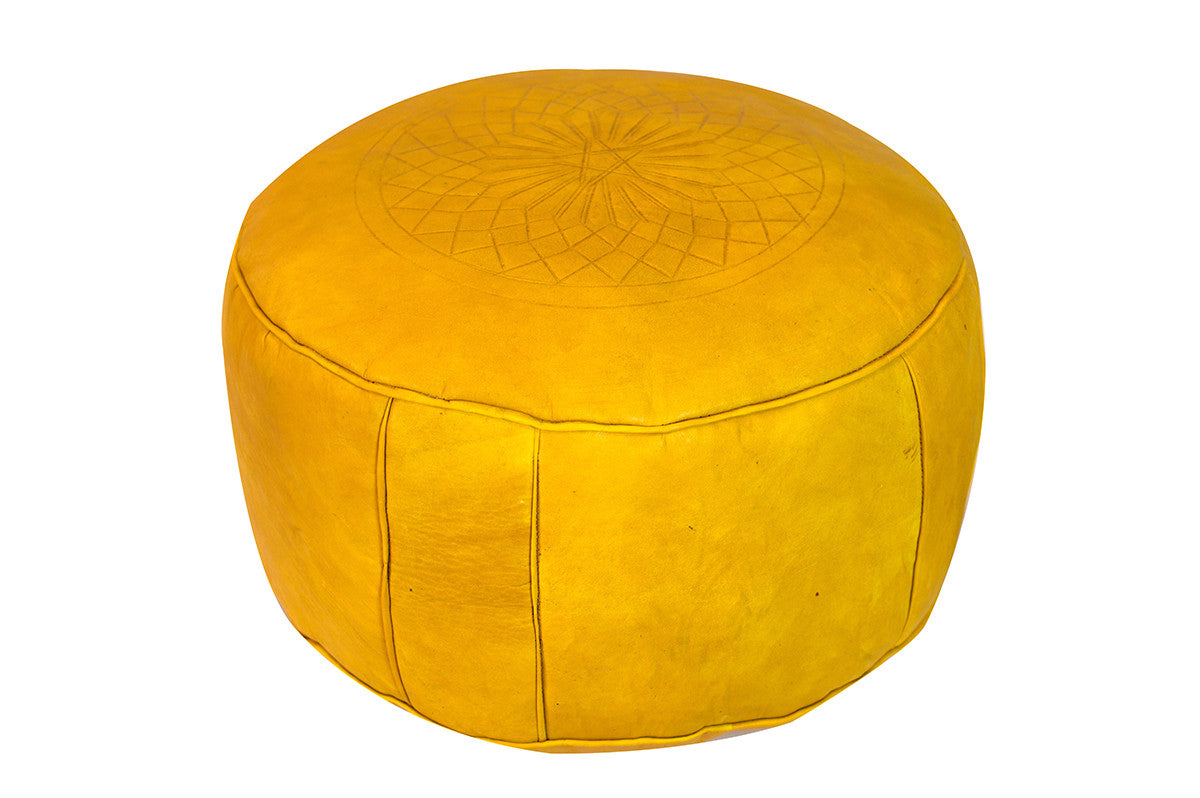Solid Color Leather Pouf, Yellow