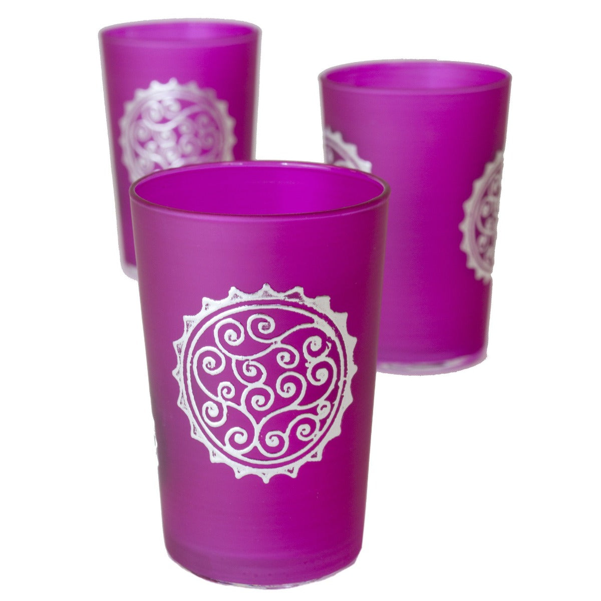 Luxury Massira Tea Glasses, Silver in Pink (Set of 6)