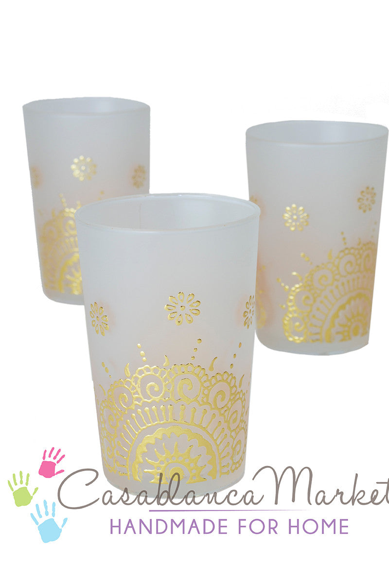 Luxury Ifrane Tea Glasses, Gold in Matte Beige (Set of 6)