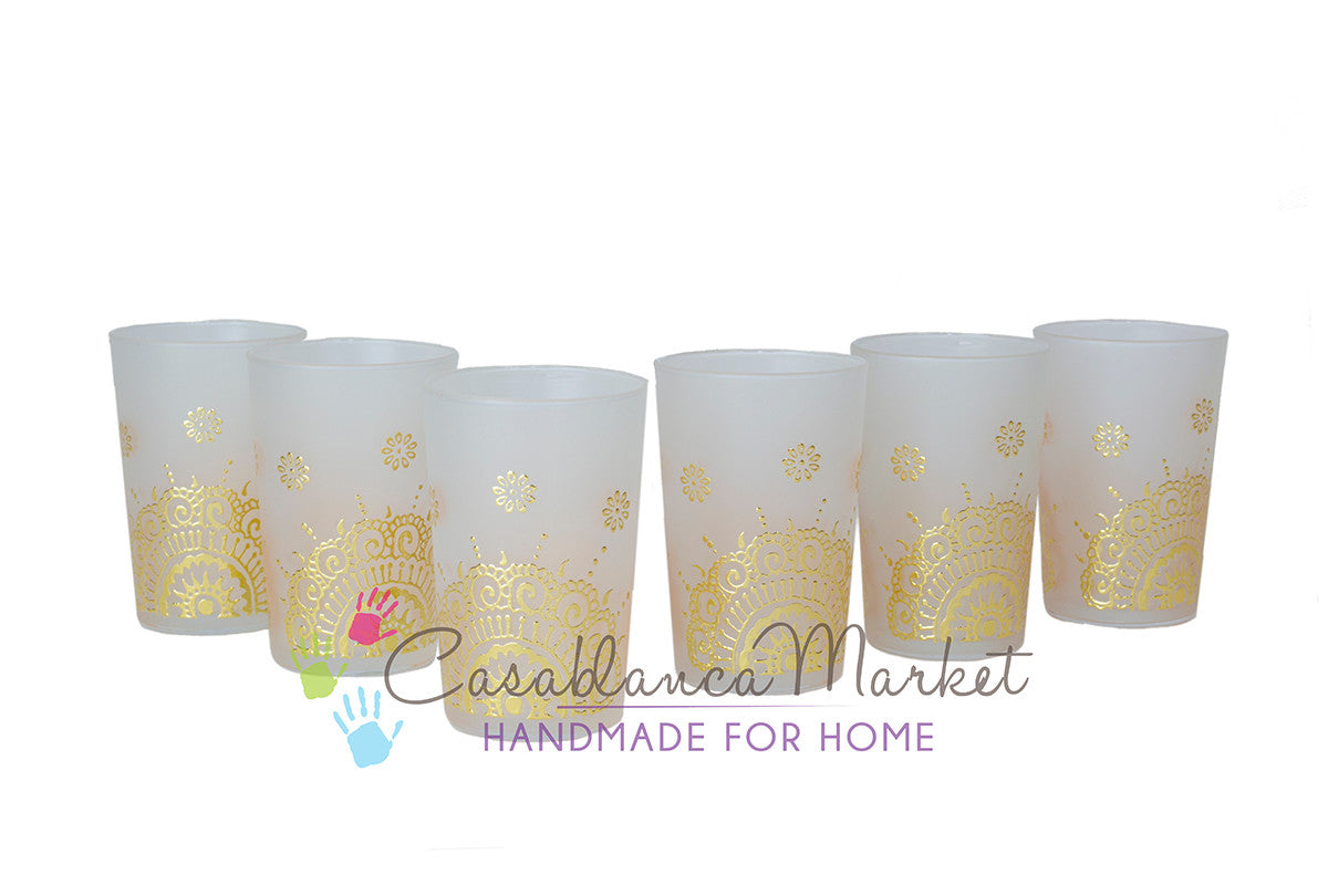 Luxury Ifrane Tea Glasses, Gold in Matte Beige (Set of 6)