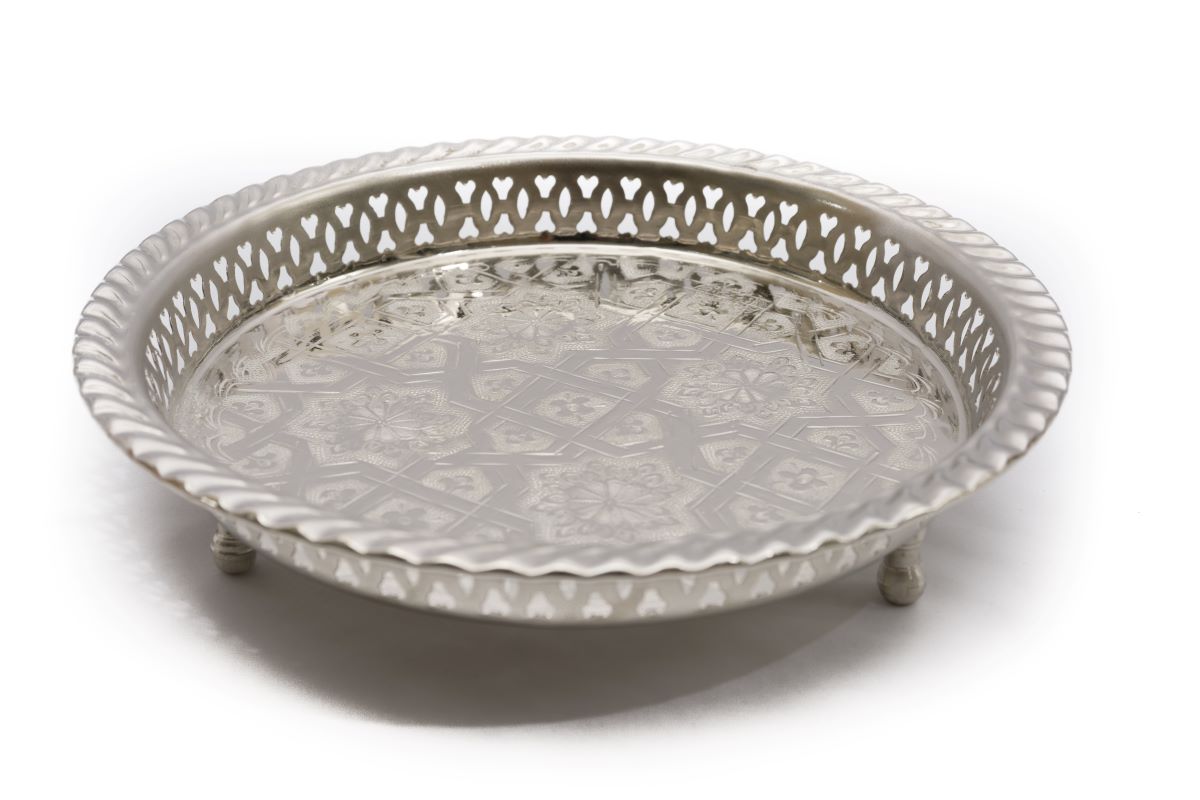 Silver Serving Tea Tray with Legs, Round