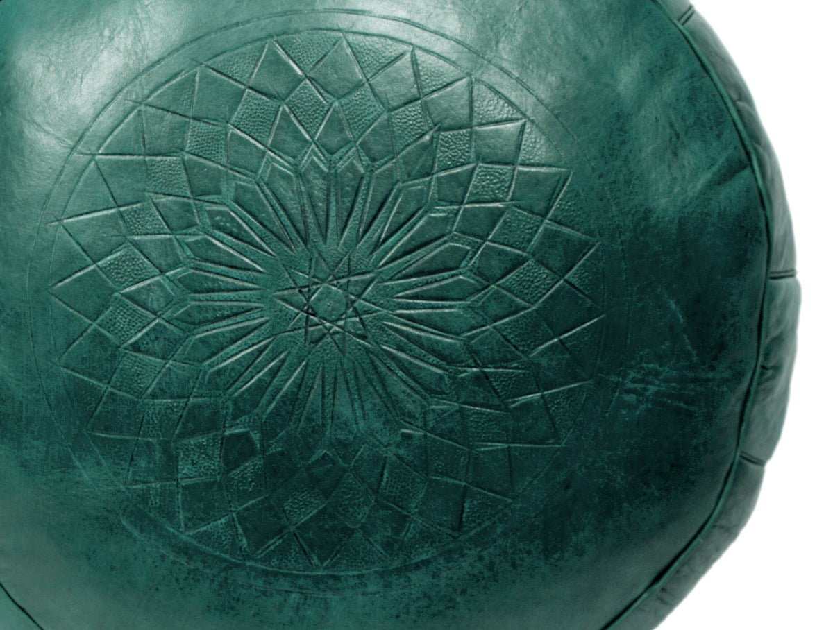 Solid Color Leather Pouf, Emerald Green