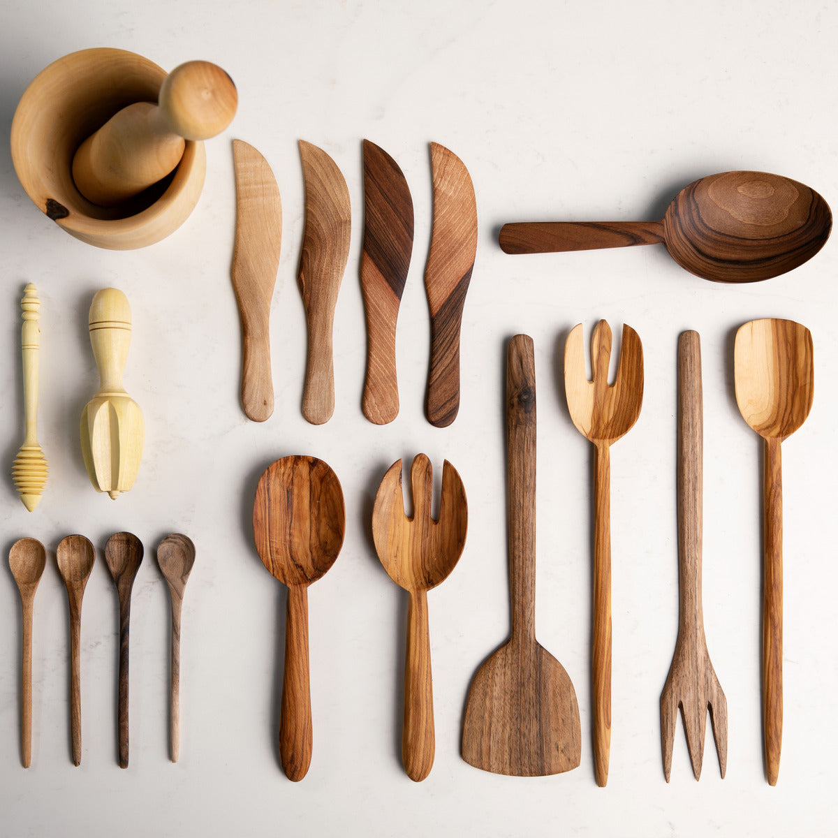 Olive Wood Serving Fork and Spoon, Medium