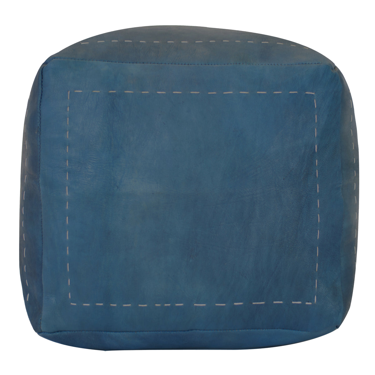 Moroccan Contemporary Leather Pouf, Slate Blue
