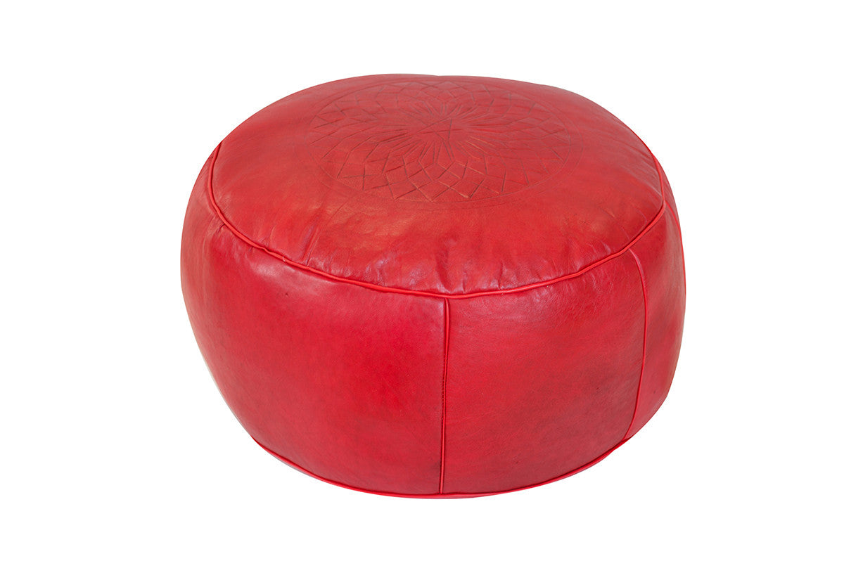 Solid Color Leather Pouf, Red