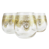 Bohemian Chic Moroccan Water/Wine Glasses, Gold On Clear (Set Of Six)