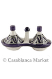 Berber Design Moroccan Spice and Condiment Tagine Duo, Blue & White