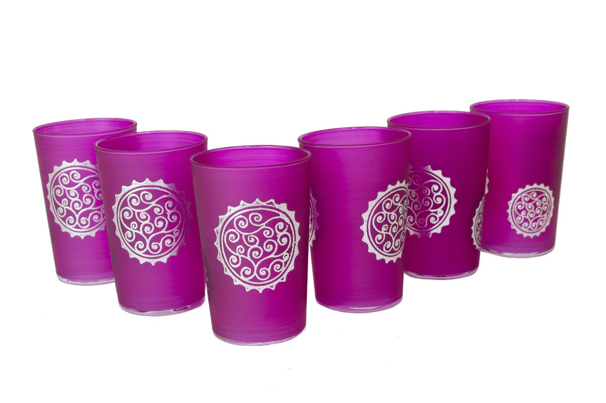 Luxury Massira Tea Glasses, Silver in Pink (Set of 6)
