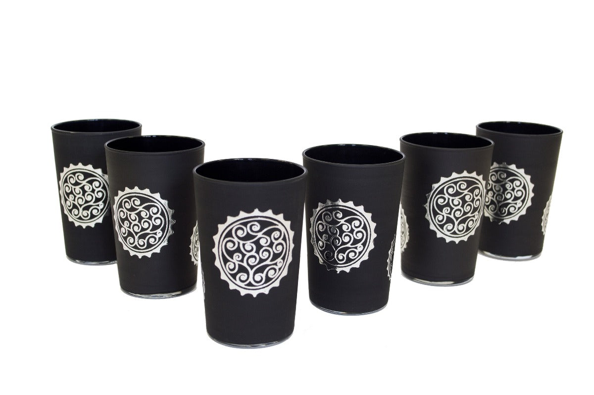 Luxury Massira Tea Glasses, Silver in Black (Set of 6)