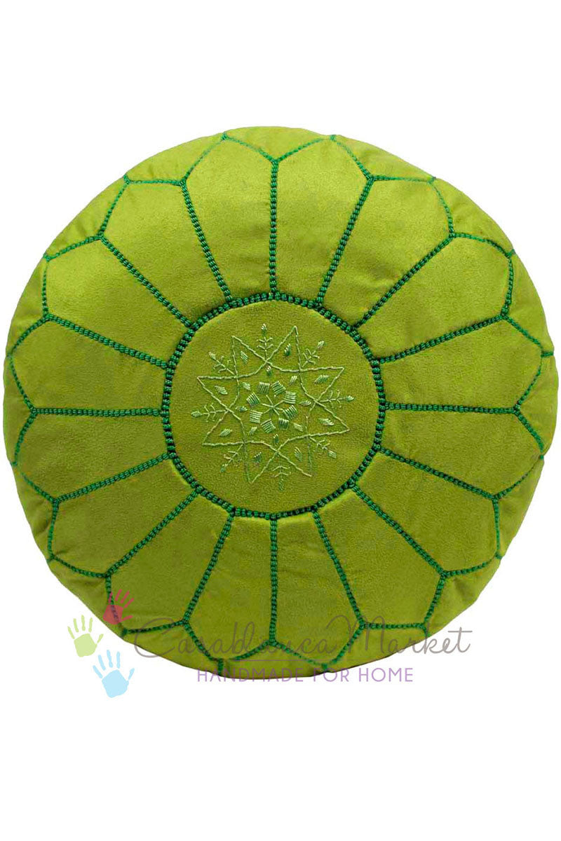 Suede Leather Pouf, Lime Green