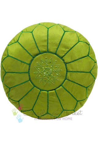 Suede Leather Pouf, Lime Green