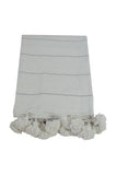 Moroccan Pom Pom Blanket, Silver on White with White Pom Poms