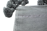 Moroccan Pom Pom Blanket, Silver on Gray with Grey Pom Poms