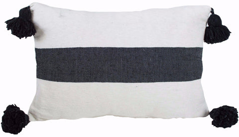 Moroccan Pom Pom Pillow, Black on White