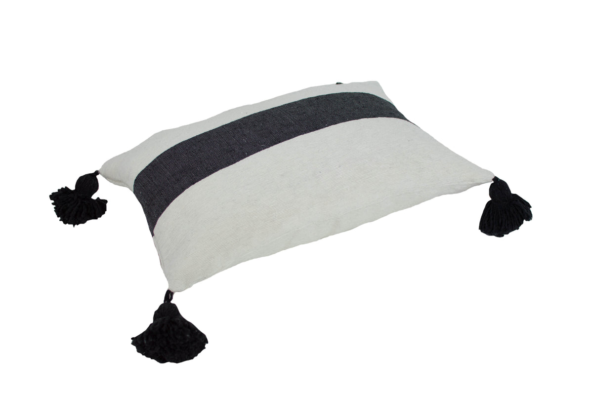 Moroccan Pom Pom Pillow, Black on White