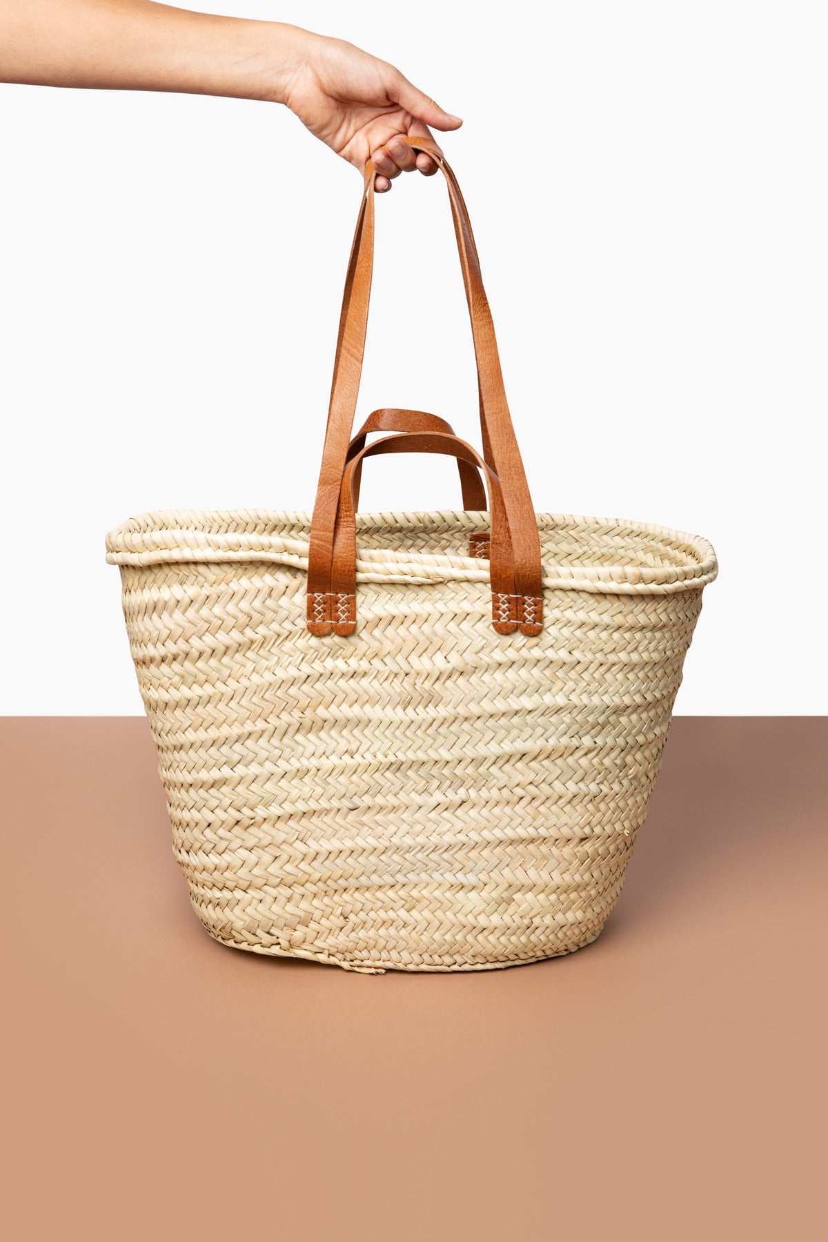 Handmade Large Straw French Baskets with Leather Straps