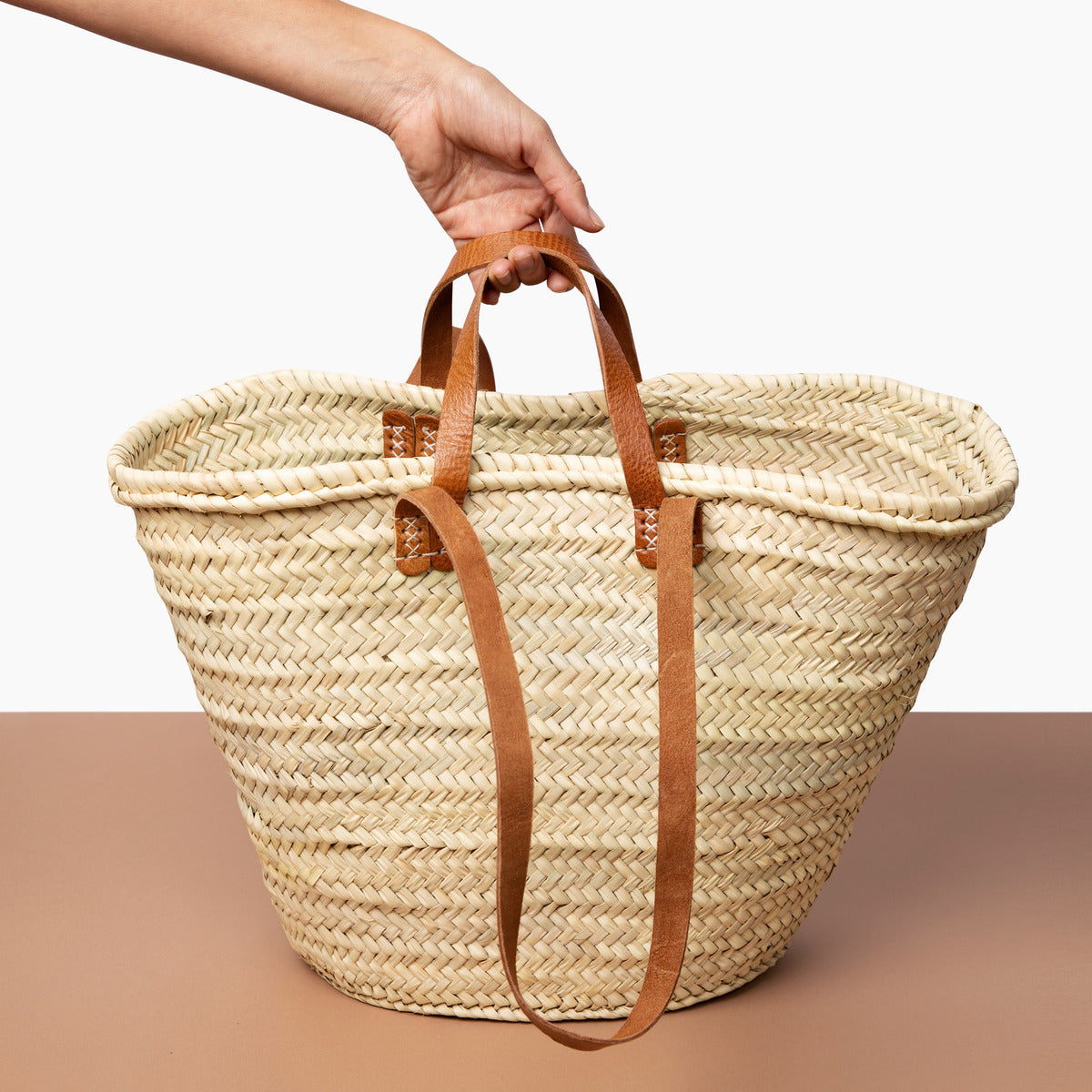 French Basket straw bag leather handles beach handbag Moroccan