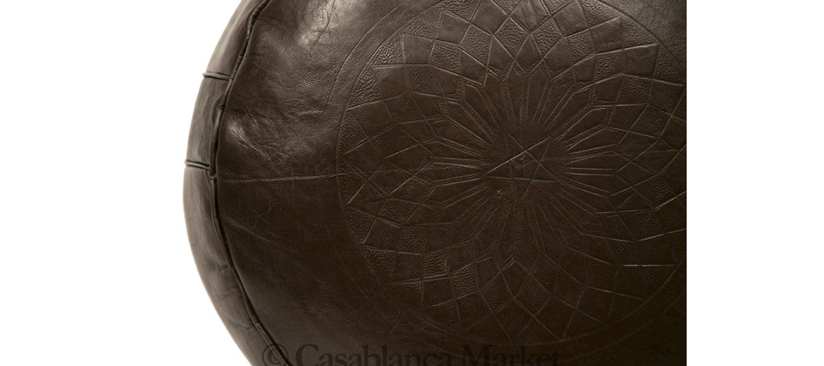 Solid Color Leather Pouf, Brown