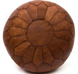 Hand Stitched Leather Pouf, Vintage Brown