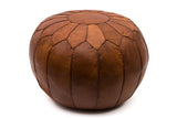 Hand Stitched Leather Pouf, Vintage Brown