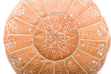 Embroidered Leather Pouf, Natural Desert Starburst Stitch
