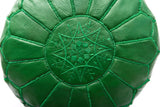 Embroidered Leather Pouf, Green