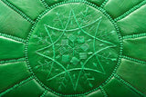 Embroidered Leather Pouf, Green