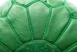 Embroidered Leather Pouf, Green