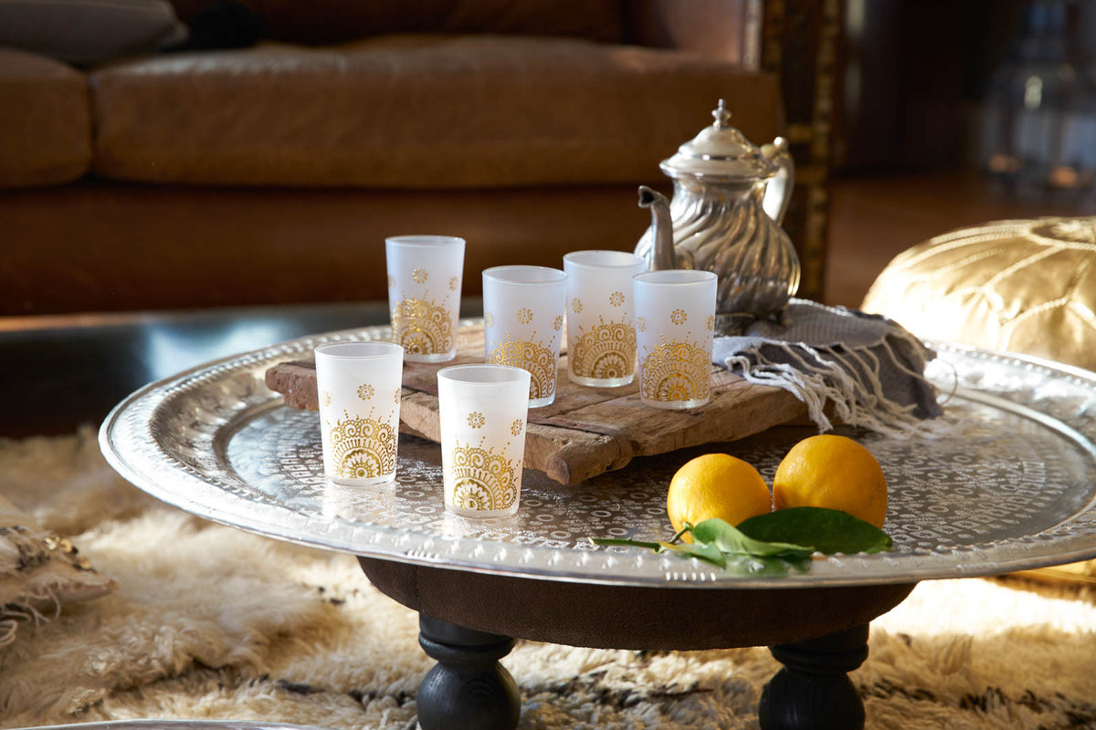 Luxury Ifrane Tea Glasses, Gold in Matte Beige (Set of 6)