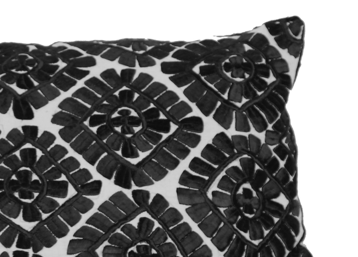 Moroccan Embroidered Pillow, Black