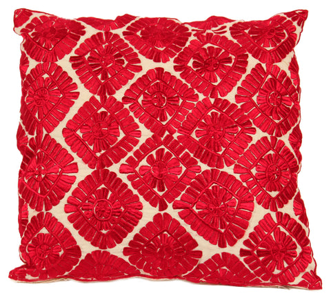 Moroccan Embroidered Pillow, Red