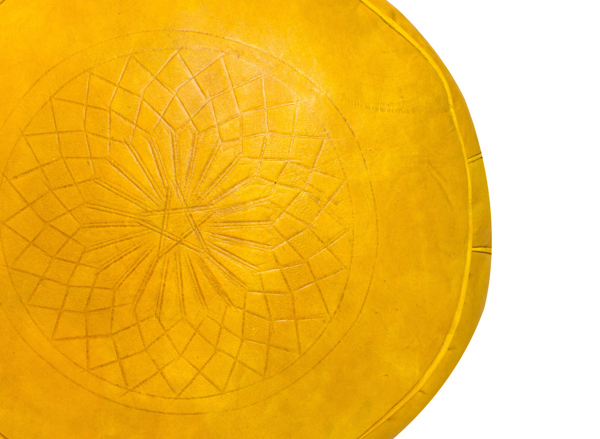 Solid Color Leather Pouf, Yellow
