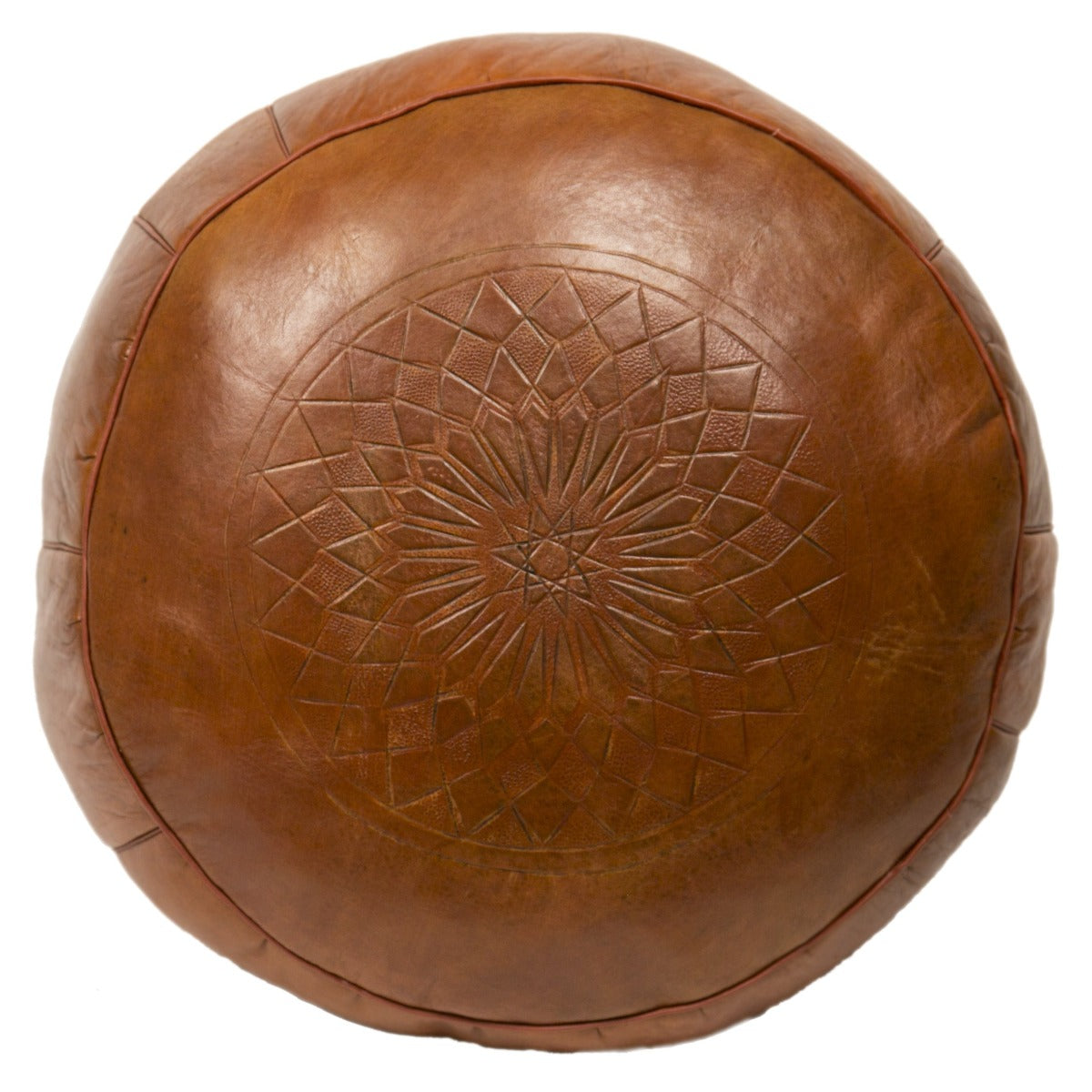 Solid Color Leather Pouf, Tobacco
