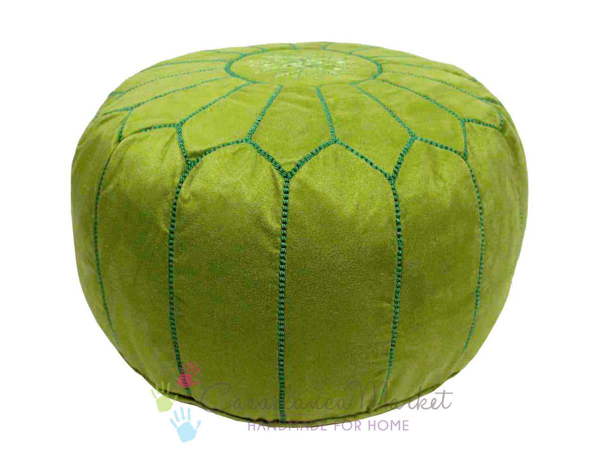 Suede Leather Pouf, Lime Green