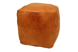 Moroccan Contemporary Leather Pouf, Saddle Tan