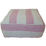 Moroccan Fabric Ottoman, Gray and Pink Stripes