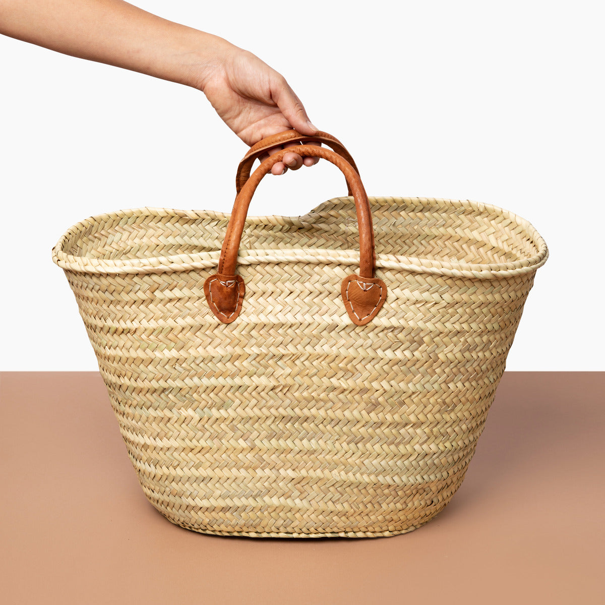 Wholesale French Market Basket with leather straps, Moroccan Straw