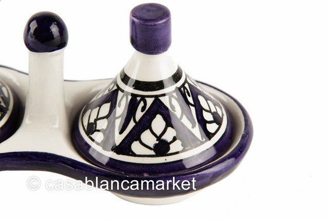 Berber Design Moroccan Spice and Condiment Tagine Duo, Blue & White