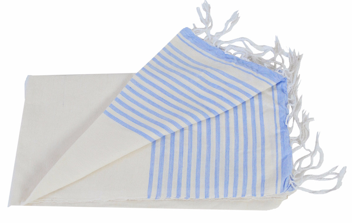 Moroccan Throw/Shawl, Off-White with Baby Blue Stripes