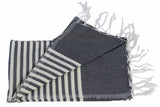 Moroccan Throw/Shawl, Charcoal and Off-White Stripes