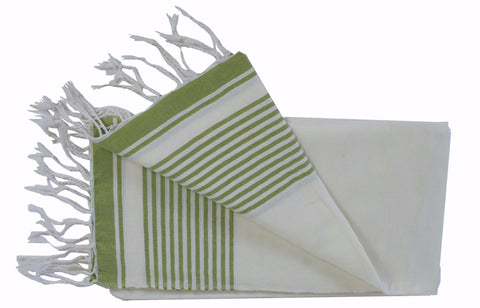 Moroccan Throw/Shawl, Off-White with Vert Anis-Green Stripes
