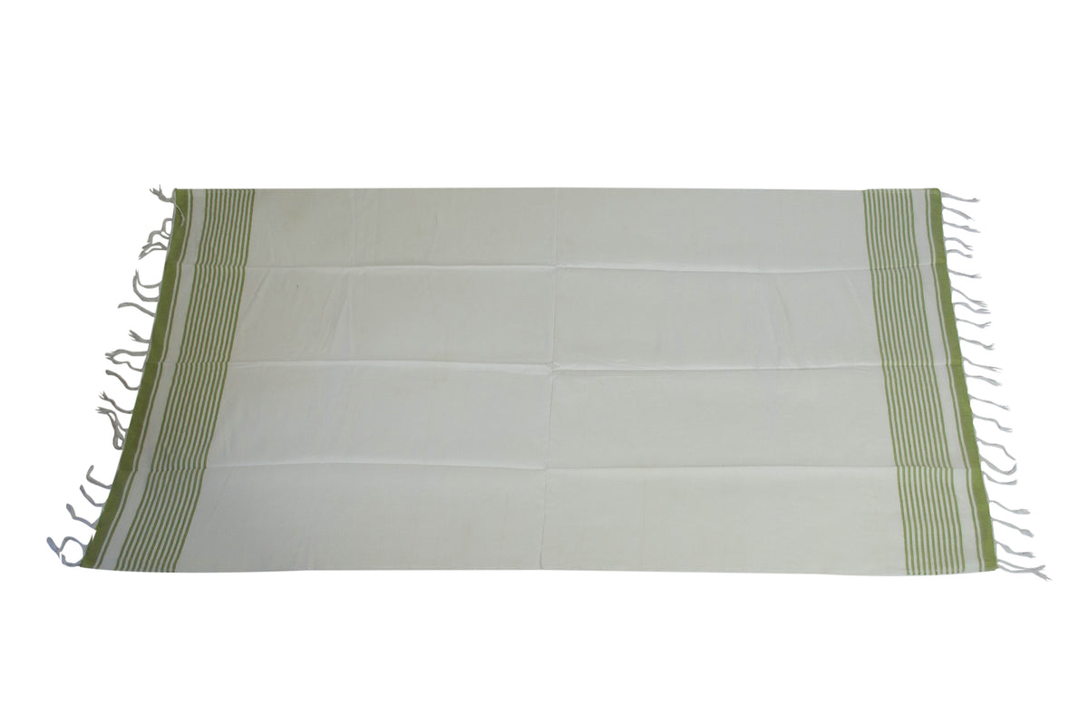 Moroccan Throw/Shawl, Off-White with Vert Anis-Green Stripes