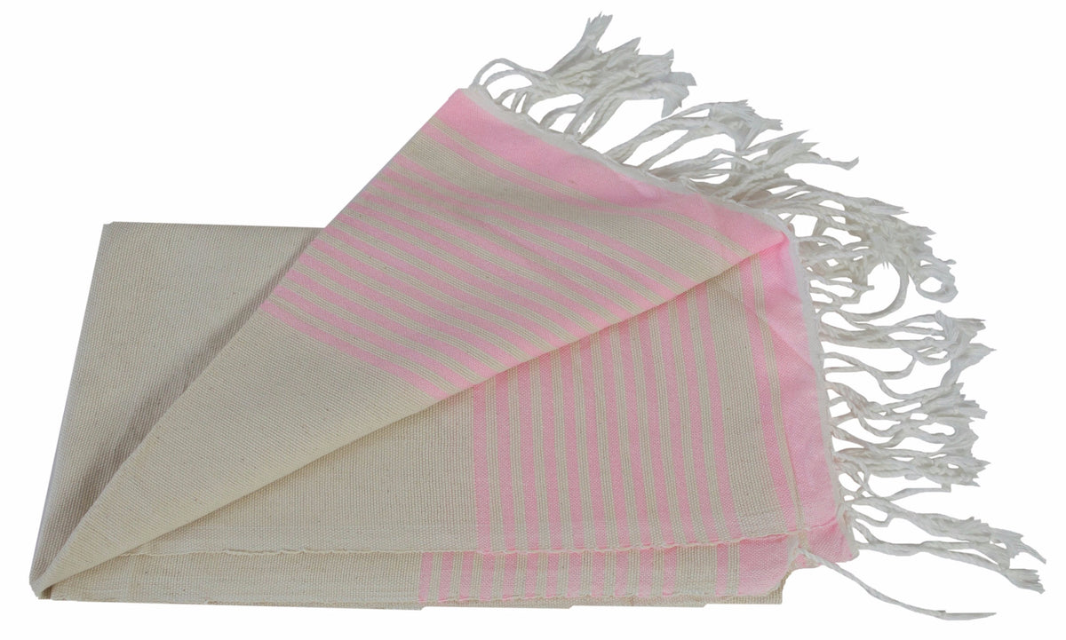 Moroccan Throw/Shawl, Off-White with Bright Pink Stripes