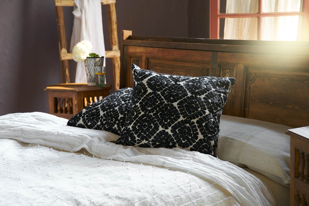 Moroccan Embroidered Pillow, Black