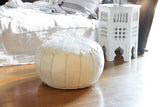 Embroidered Leather Pouf, Orange