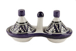 Berber Design Moroccan Spice and Condiment Tagine Duo, Blue & White