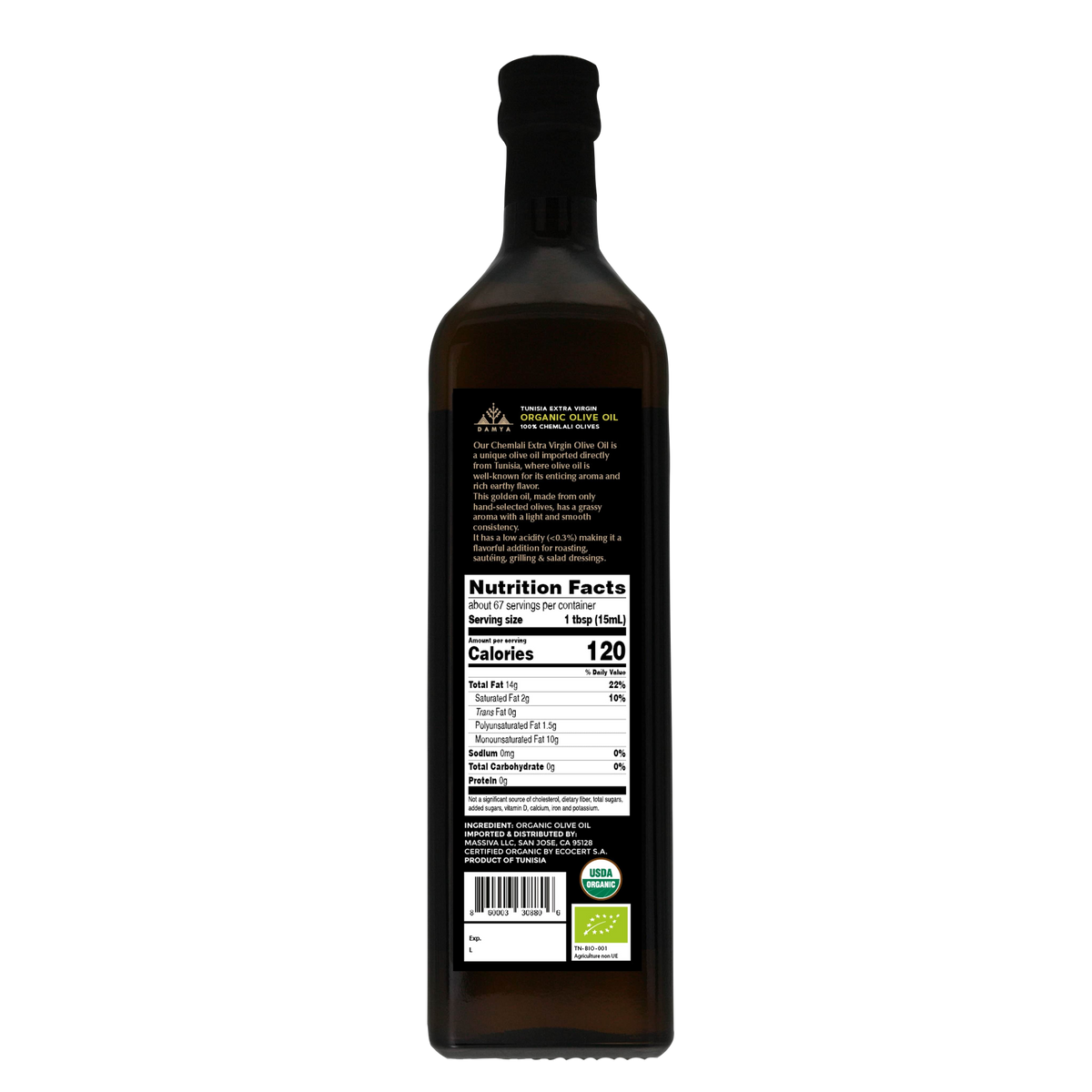 Tunisian Organic Olive Oil, Delicate Premium 1000ml