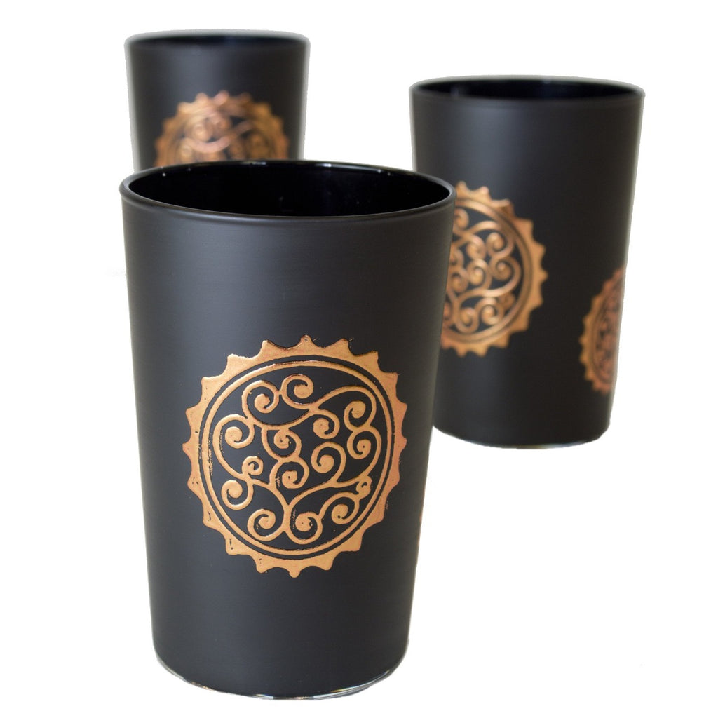 Luxury Massira Tea Glasses, Bronze in Black (Set of 6)