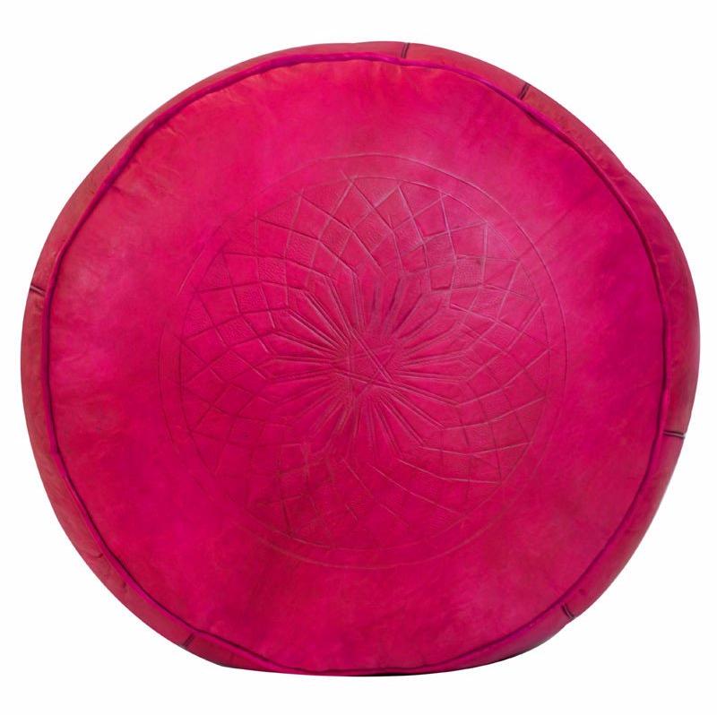 Solid Color Leather Pouf, Fuchsia